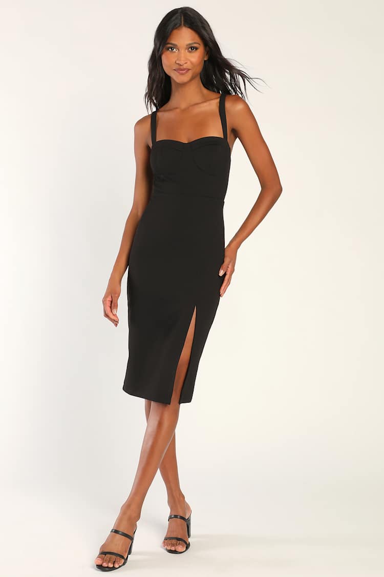 knee length dresses for ladies Bodycon Collection Classic Black Bandage Dress for Women, Knee Length, Polyester and Elastane, Sweetheart Neckline