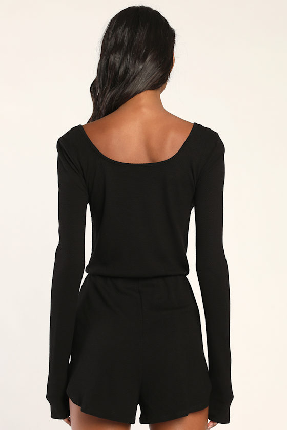 Sleek Black Knit Romper main image 1