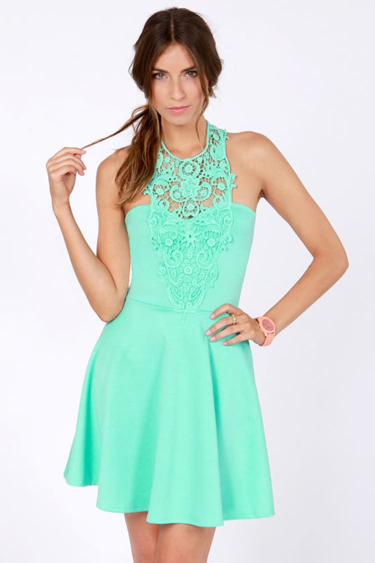 Pretty Seafoam Dress - Lace Dress - Halter Dress - $43.00 - Lulus
