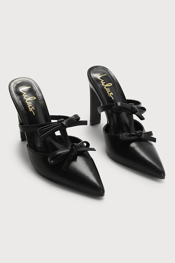Mavise Black Bow Pointed-Toe Mules 2