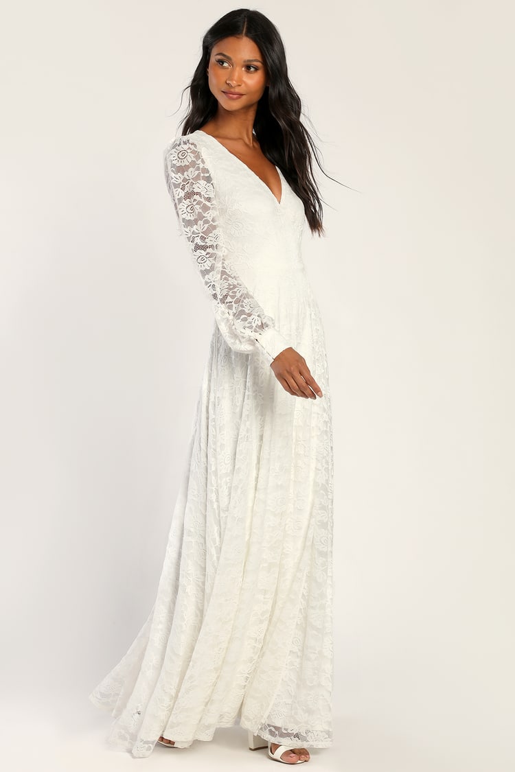 White Lace Long Sleeve Maxi Dress | vlr.eng.br