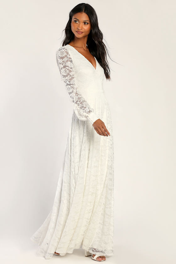 White Lace Maxi Dress Long Sleeve Lace Dress Maxi Wrap Dress Lulus