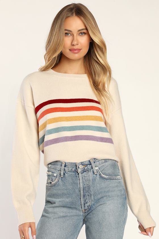 Rainbow Striped Sweater Rainbow Pullover Sweater Sweater Top