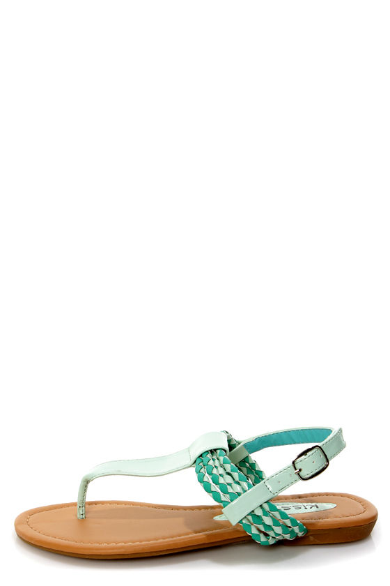 Aliza 17 Mint Green Patent Braided Thong Sandals - $22.00 - Lulus