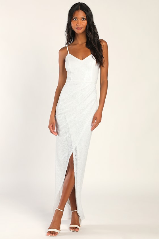 Forever Your Girl White Sequin Faux-Wrap Bodycon Maxi Dress 2