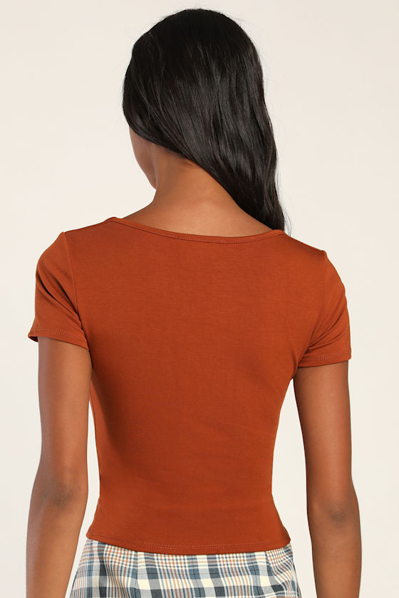 Cute Rust Brown Top - Square Neck Top - Jersey Knit Top - Lulus