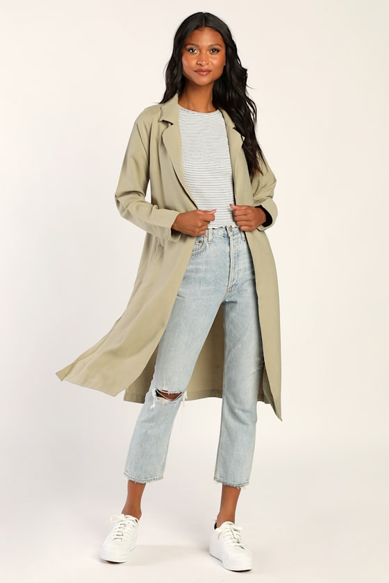 Gwyneth Olive Green Tie-Back Trench Coat 2