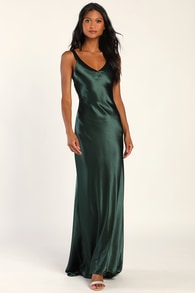 Perfectly Classy Emerald Green Satin Strappy Maxi Dress