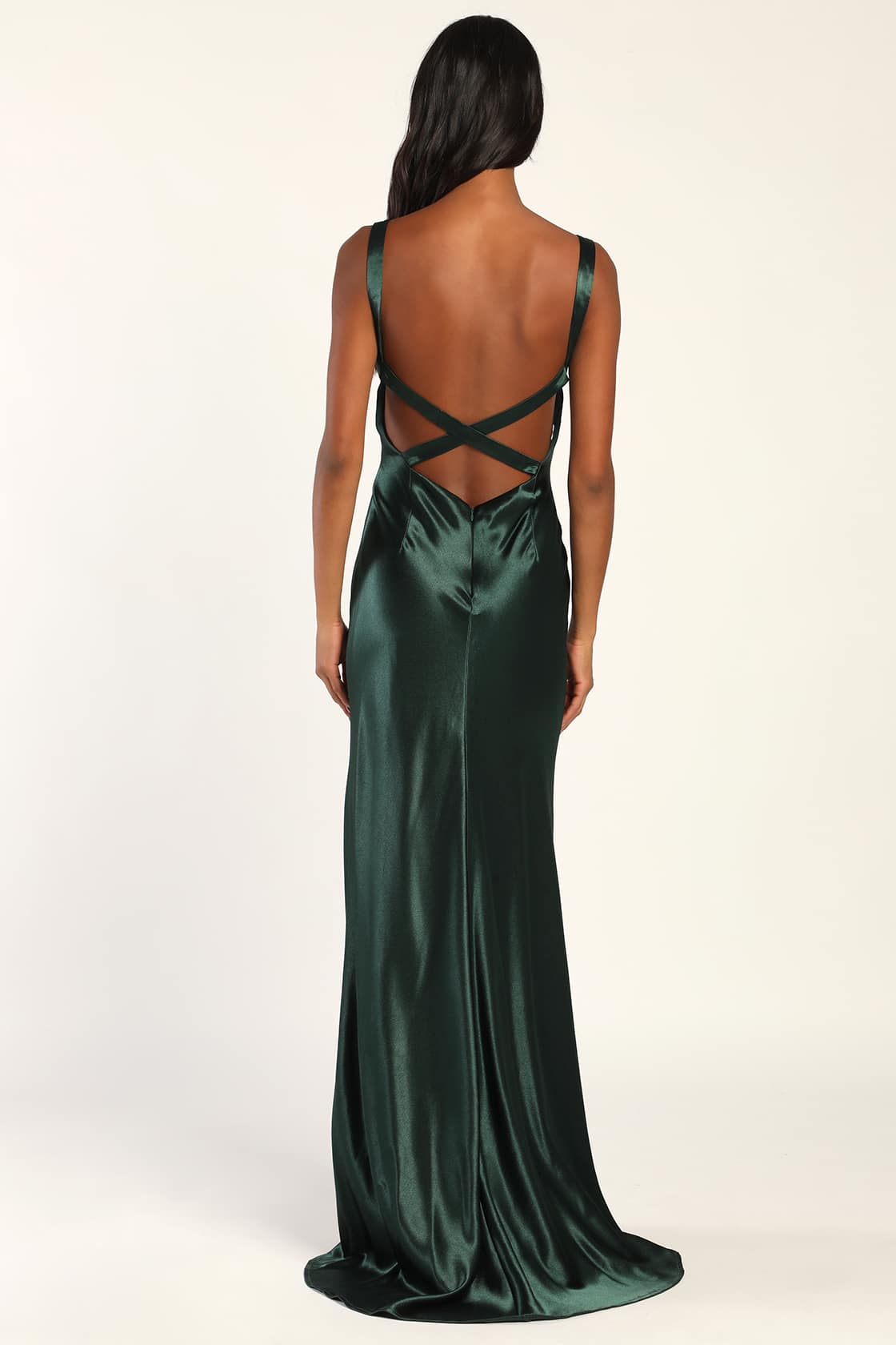 Perfectly Classy Emerald Green Satin Strappy Maxi Dress