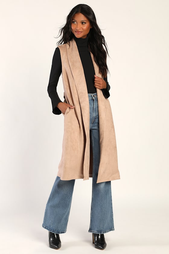 Nothing But Chic Taupe Suede Sleeveless Trench Coat 2