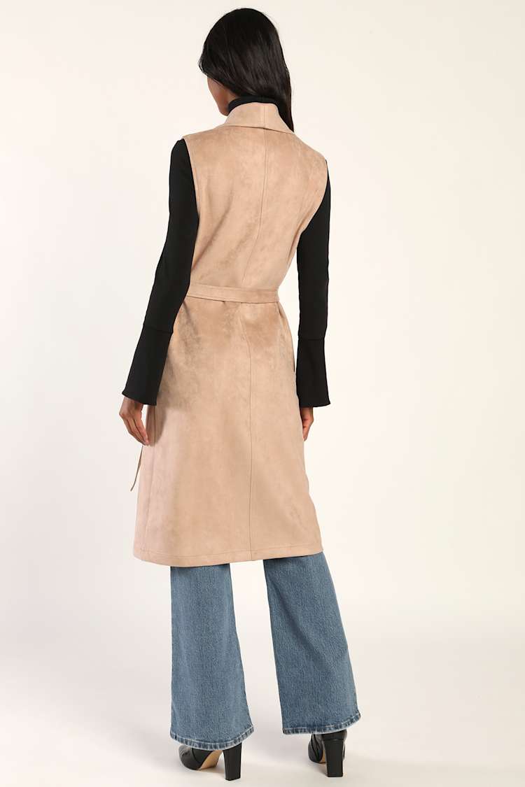 Nothing But Chic Beige Suede Sleeveless Trench Coat