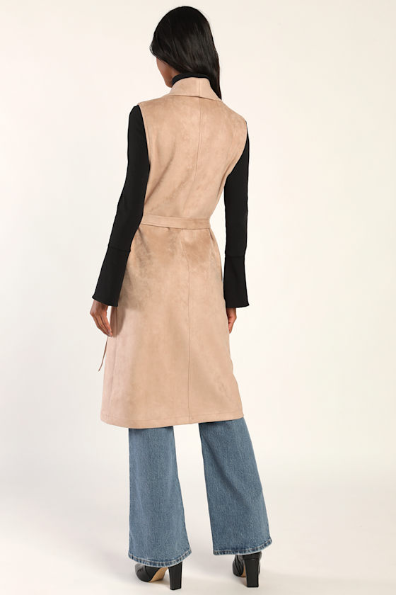 Nothing But Chic Taupe Suede Sleeveless Trench Coat 3