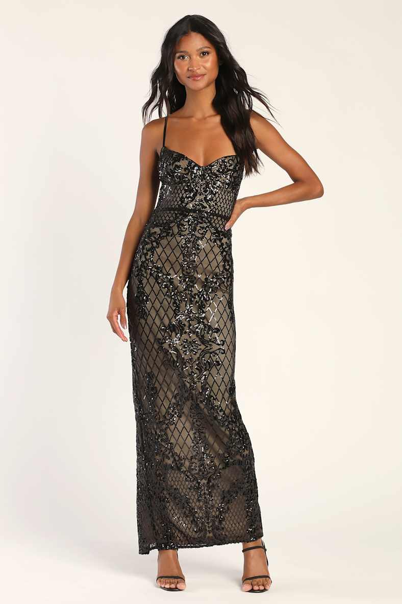 Moonlit Love Black Sequin Sleeveless Maxi Dress