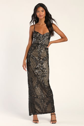 Moonlit Love Black Sequin Sleeveless Maxi Dress 4