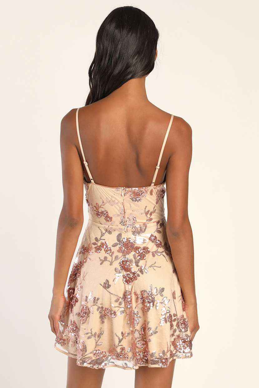 slim fit dress slacks Embroidered Babydoll Short Glitter Prom Dress Rose Gold / XSmall main image 1
