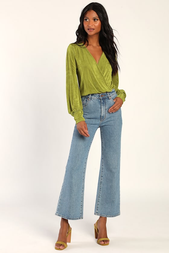 Sartorial Style Shiny Lime Green Long Sleeve Top 2