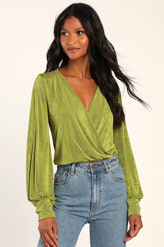 Sartorial Style Shiny Lime Green Long Sleeve Top 3