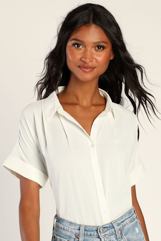 Ivory Collared Top ButtonUp Short Sleeve ButtonUp Lulus