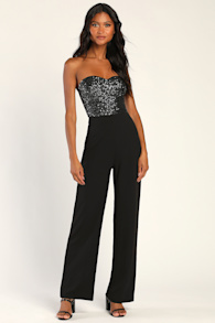 Total Hottie Black Sequin Strapless Jumpsuit 2