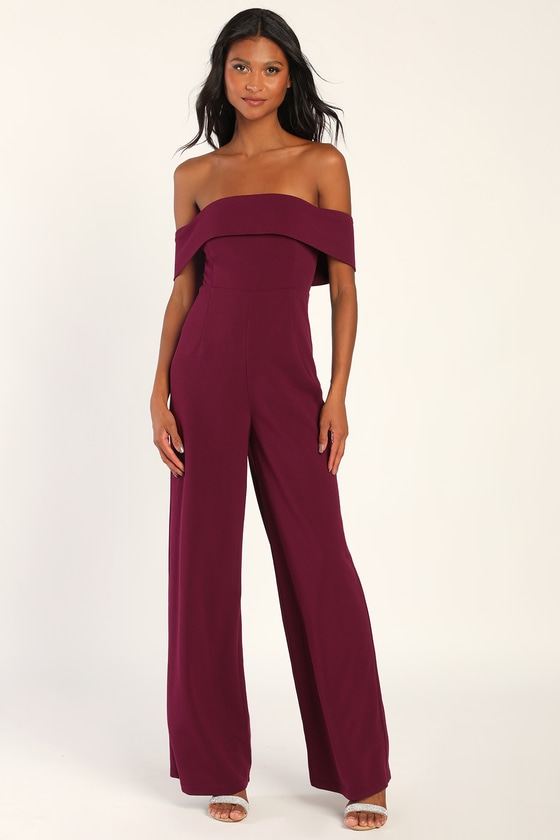 Purple Jumpsuit - Off-the-Shoulder Jumpsuit - Wide-Leg Jumpsuit - Lulus