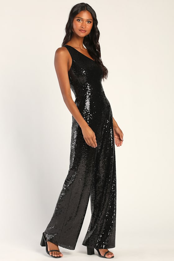 Disco Divine Black Sequin One-Shoulder Jumpsuit 5