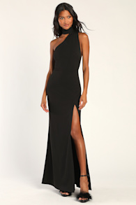 Keep It Interesting Black Asymmetrical Cutout Halter Maxi Dress 1