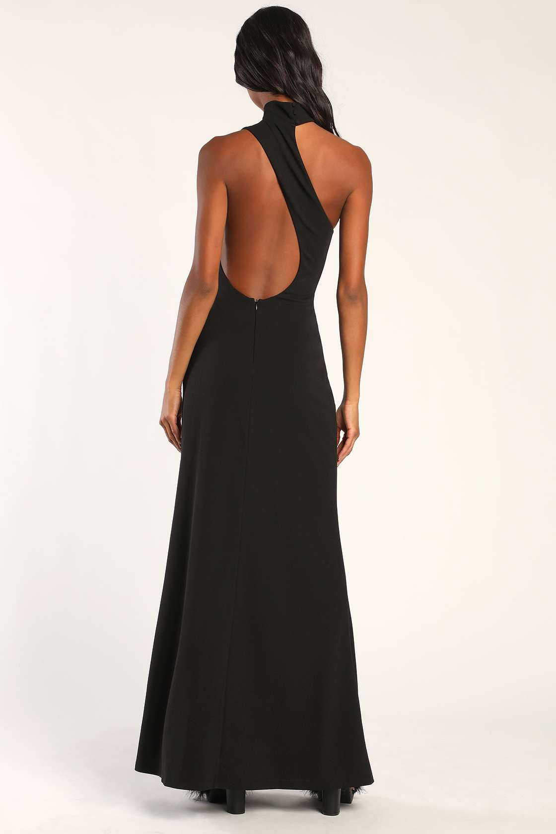 Keep It Interesting Black Asymmetrical Cutout Halter Maxi Dress