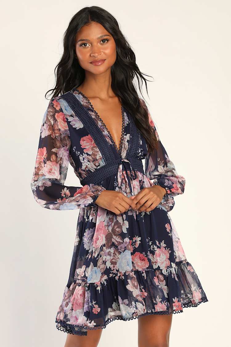 Mini Dress Lulus Navy Floral Wrap Dress Express Floral Dress Dark