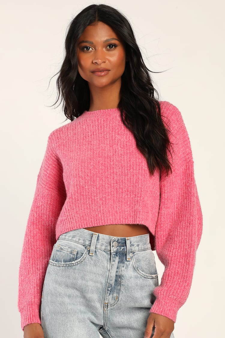 Cuddled Up Cutie Pink Cropped Dolman Sleeve Sweater