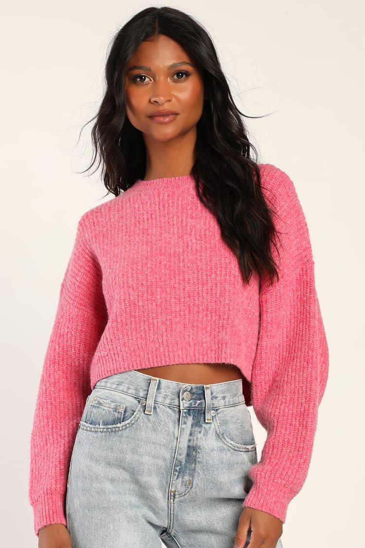 Pink Cropped Sweater - Dolman Sleeve Sweater - Soft Sweater - Lulus