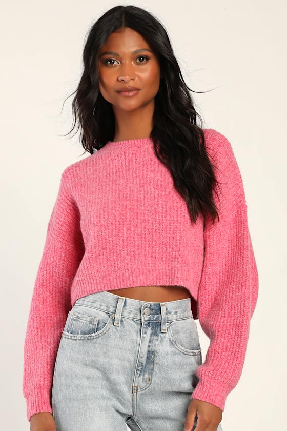Pink Cropped Sweater Dolman Sleeve Sweater Soft Sweater Lulus