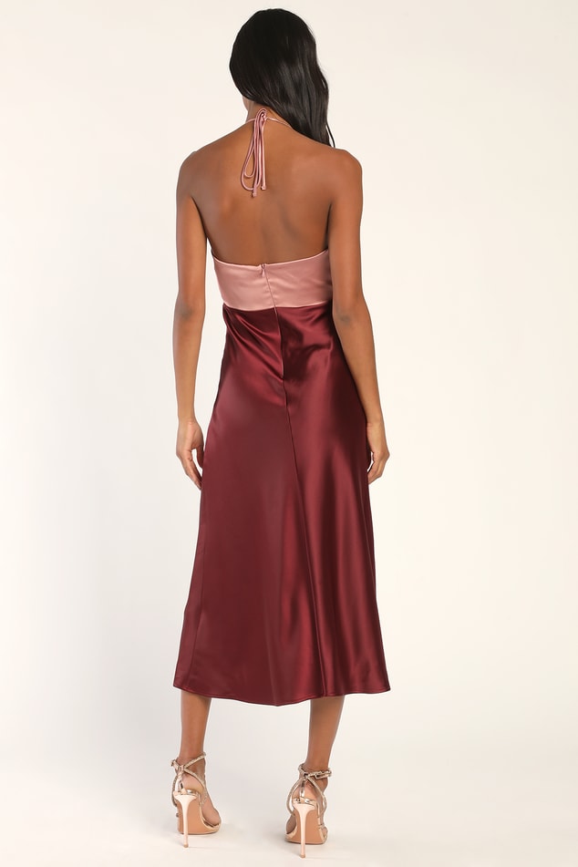 Lulus Burgundy Satin Side Button Slip Dress
