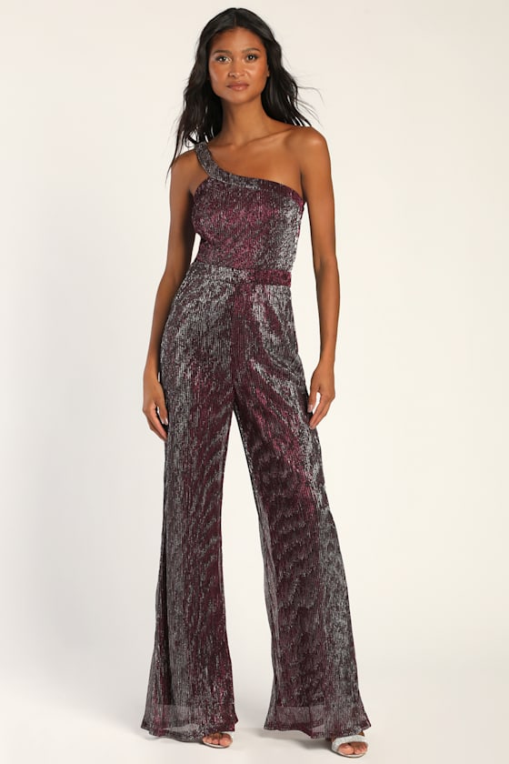 Shiny Purple Jumpsuit OneShoulder Jumpsuit Lurex Jumpsuit Lulus