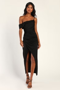 Showing Off a Little Black Asymmetrical Tulip Midi Dress