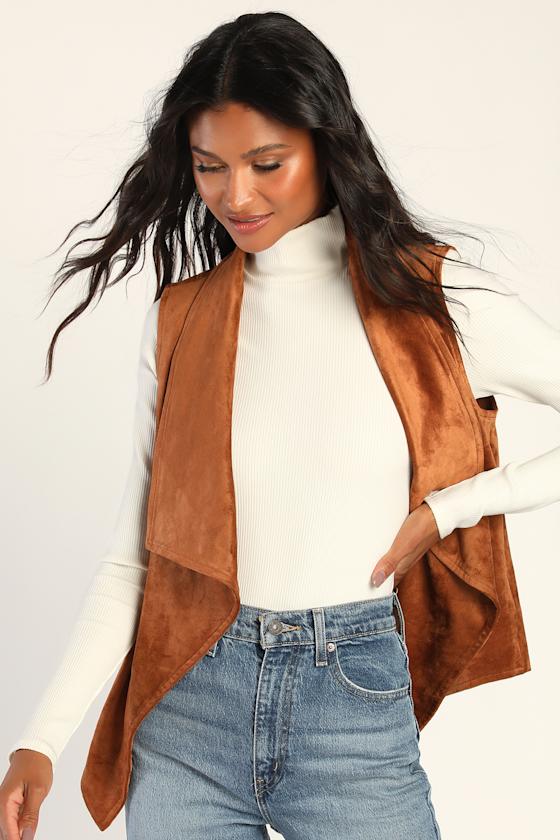Brown Vegan Sued Vest - Duster Vest - Short Suede Duster - Lulus