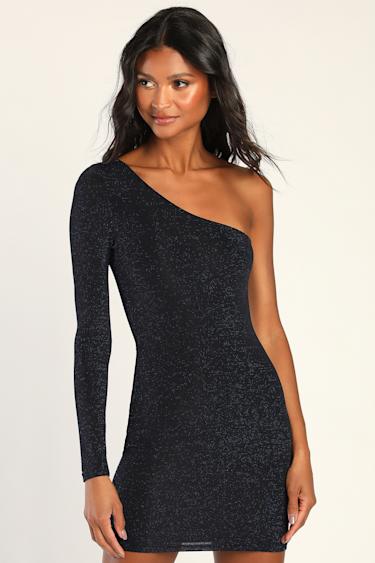 Dark Blue Mini Dress One-Shoulder Dress Mini Bodycon Dress Lulus