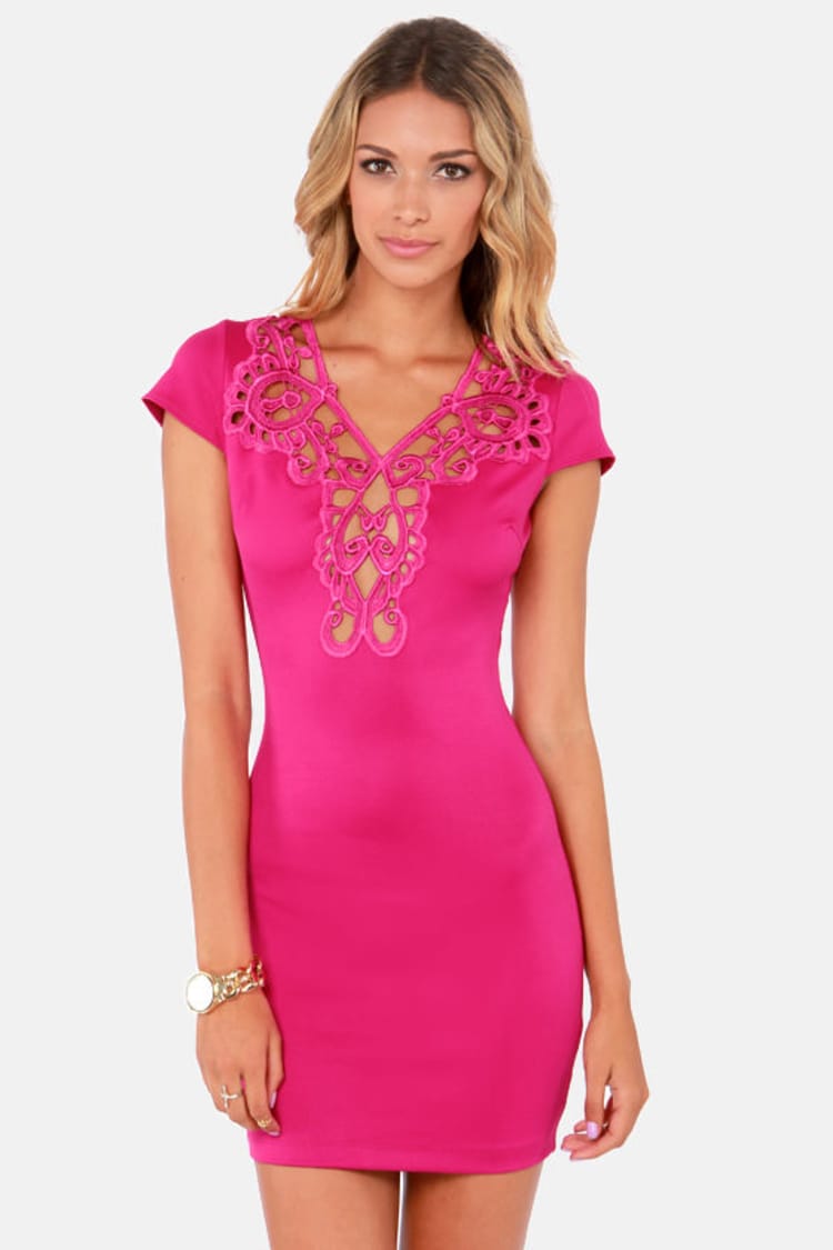 One Rad Girl Isabella Dress - Lace Dress - Fuchsia Dress - $64.00 - Lulus