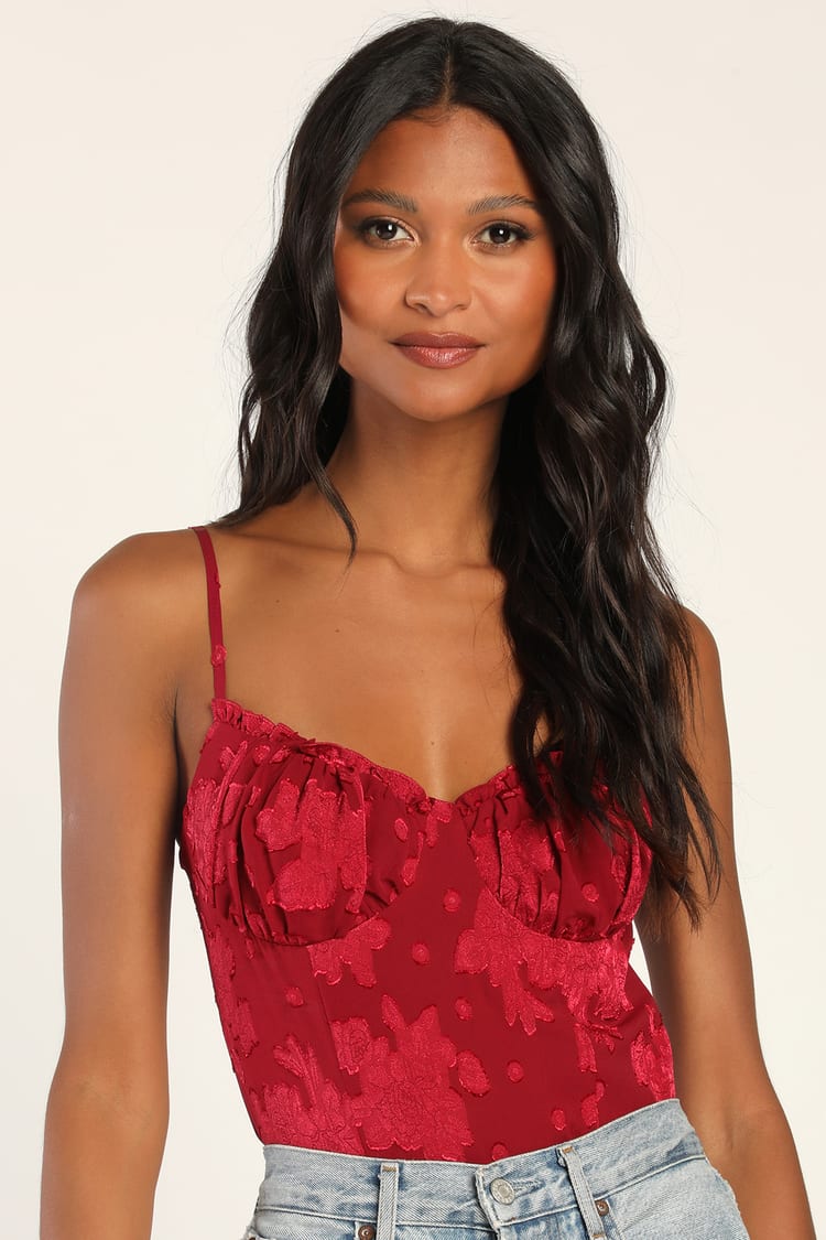 Lulu Red Lace Floral Bodysuit