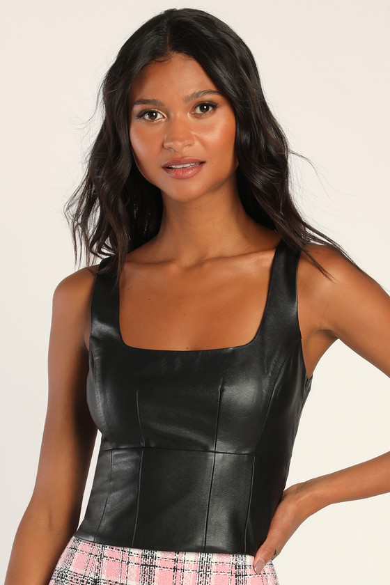 Leather tank top womens discount
