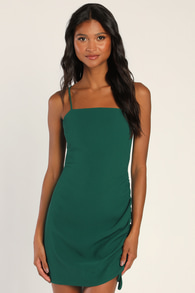 Made for Beauty Dark Green Sleeveless Ruched Bodycon Mini Dress