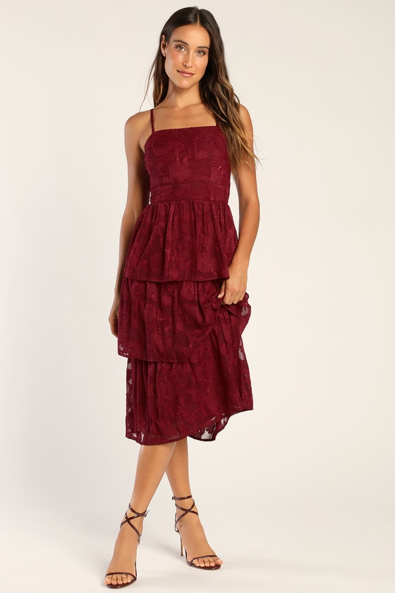 Burgundy tiered hotsell dress