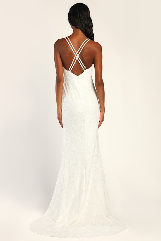 Eternally Romantic White Lace Backless Mermaid Maxi Dress 5