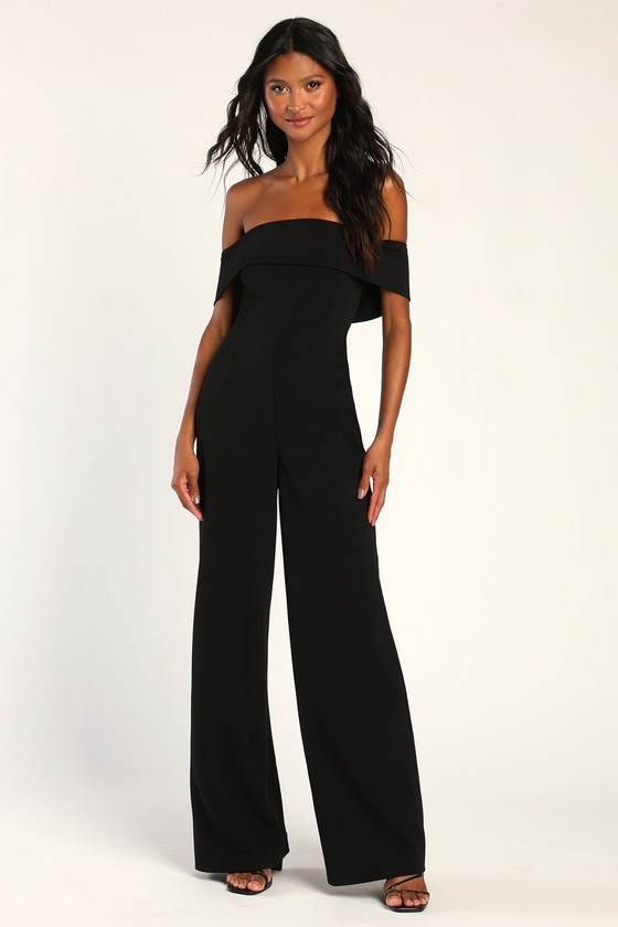 Black Wide-Leg Jumpsuit - Off-the-Shoulder Jumpsuit - Jumpsuit - Lulus