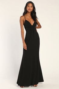 Thoughts of Romance Black Lace-Up Mermaid Maxi Dress