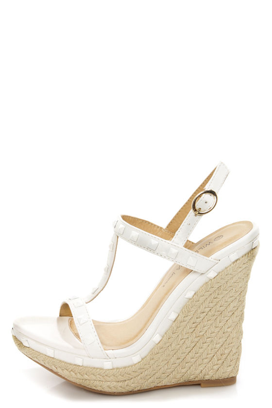 white studded wedges