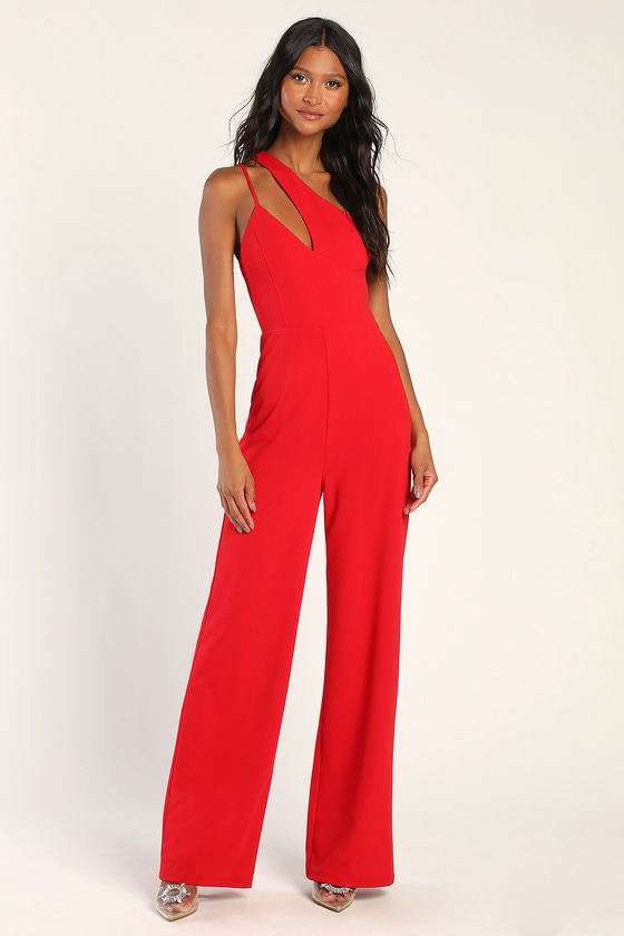 Red Sleeveless Jumpsuit - Asymmetrical Jumpsuit - Chic Jumpsuit - Lulus