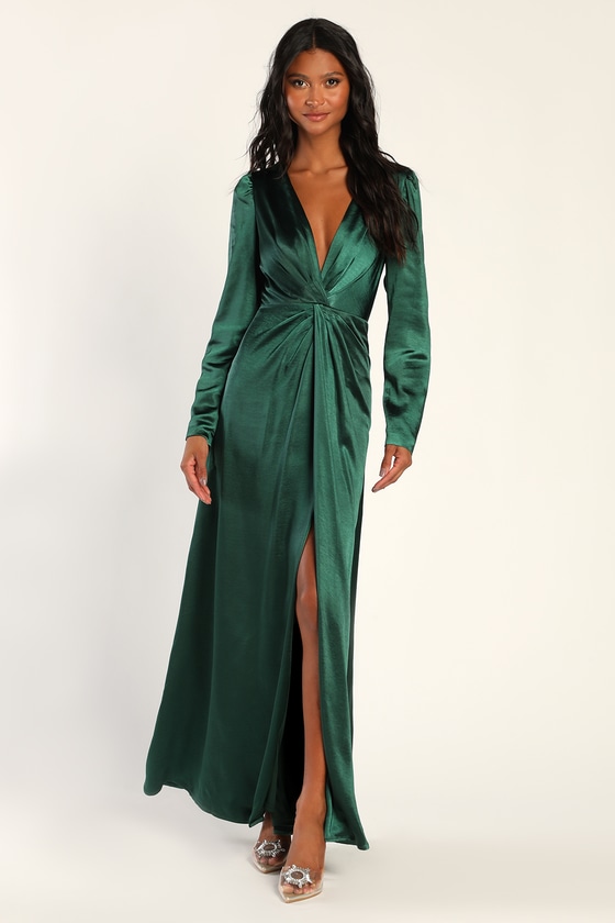 long sleeve satin maxi dress