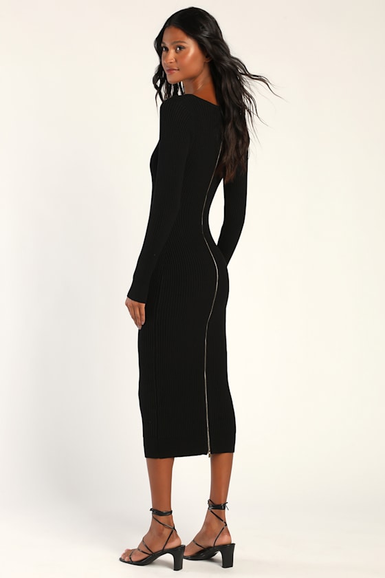 black midi dress long sleeve