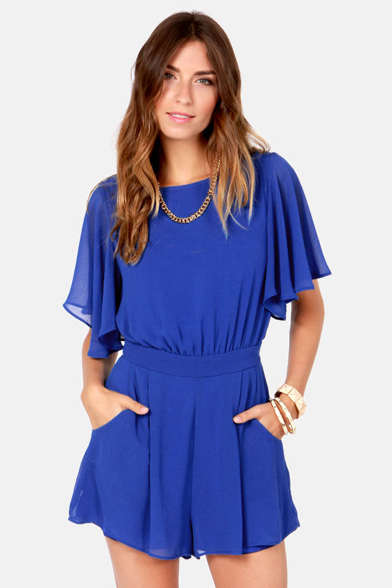 Pretty Royal Blue Romper - Short Sleeve Romper - $49.00 - Lulus