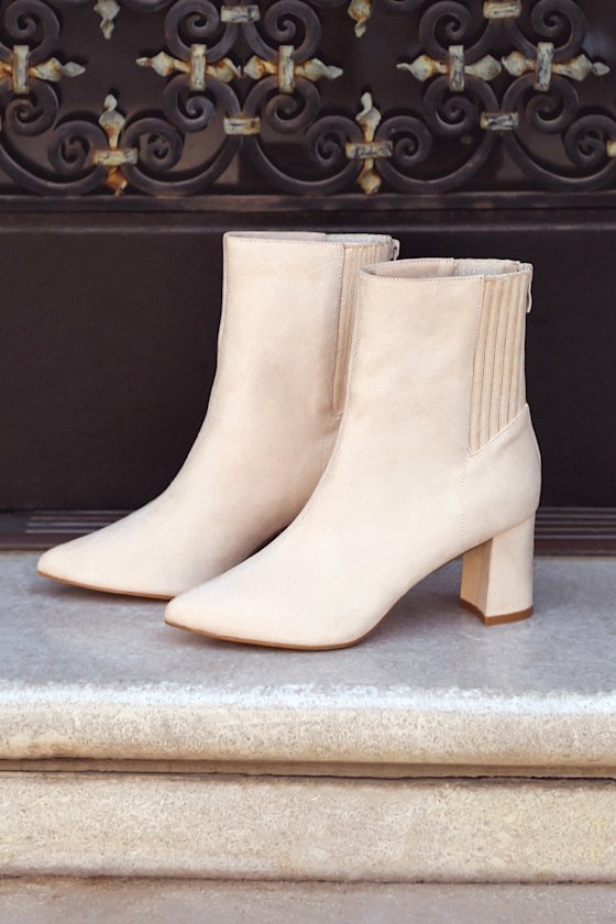 Walder Light Nude Suede Pointed-Toe Mid-Calf Booties 2